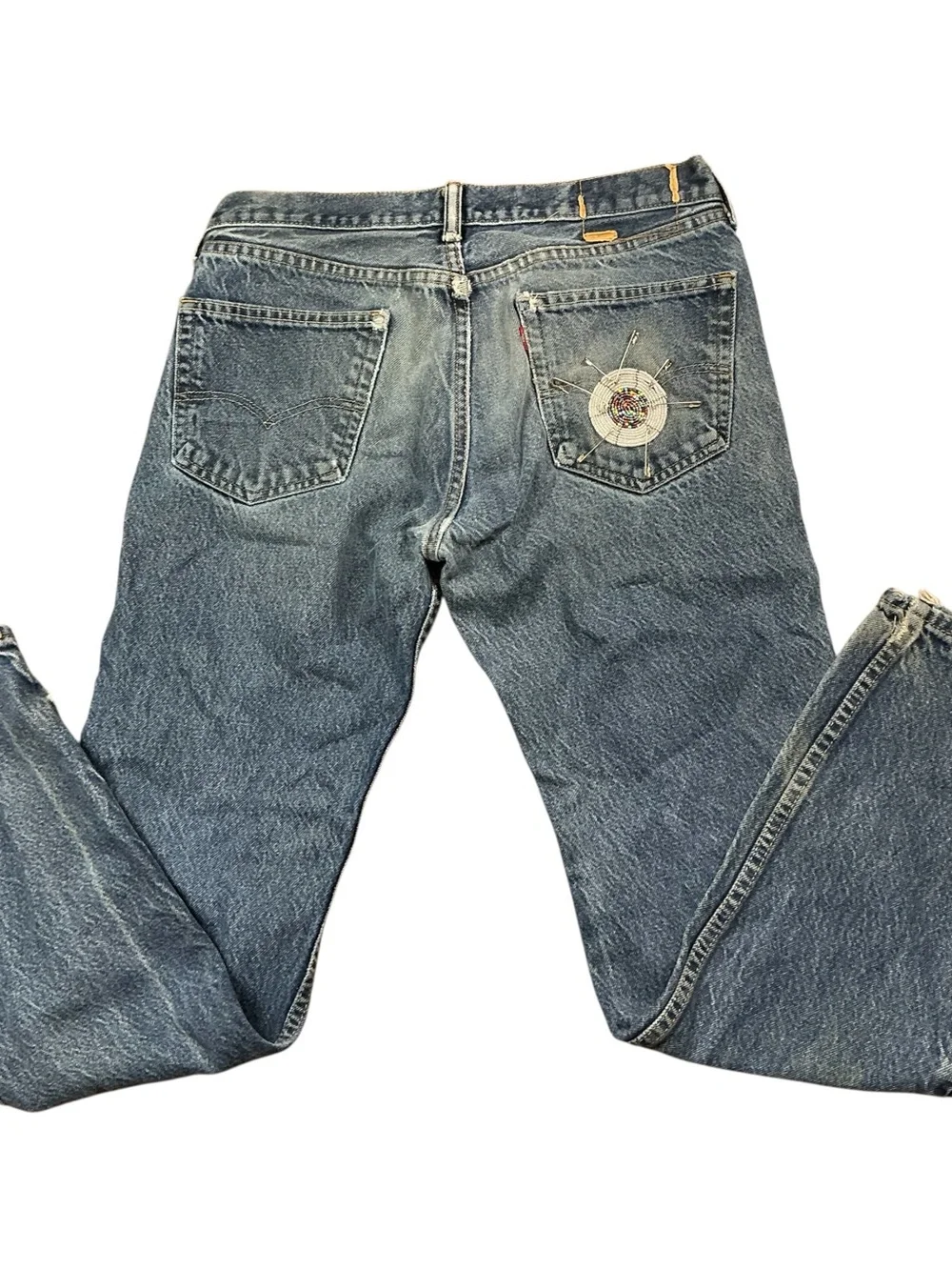 Y2K Levi’s beaded custom medium wash straight leg jeans 33 x 30